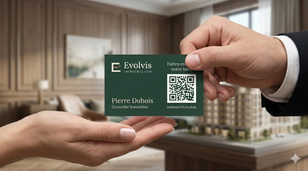 Carte de visite Evolvis Immobilier avec QR code d'estimation