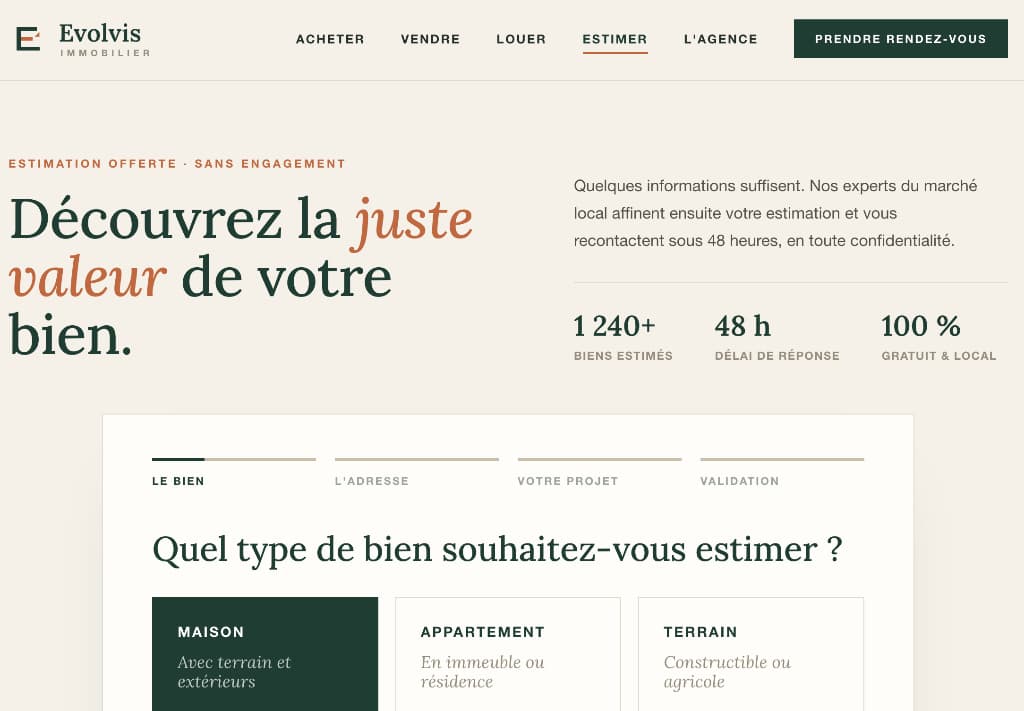 Widget d'estimation intégré sur un site immobilier